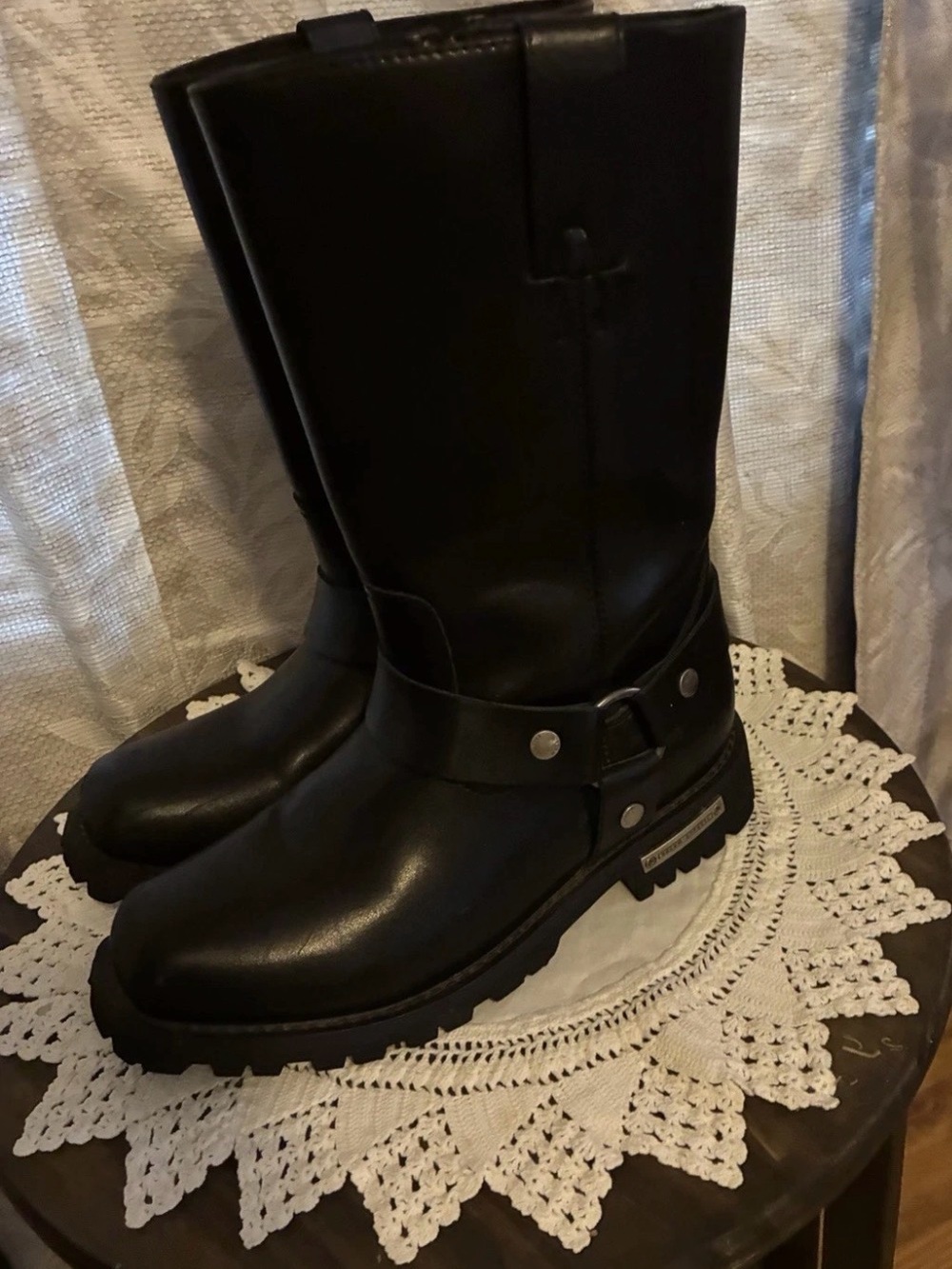 Dream Apparel Men's Black Leather Motorcycle Riding Boots 9.5